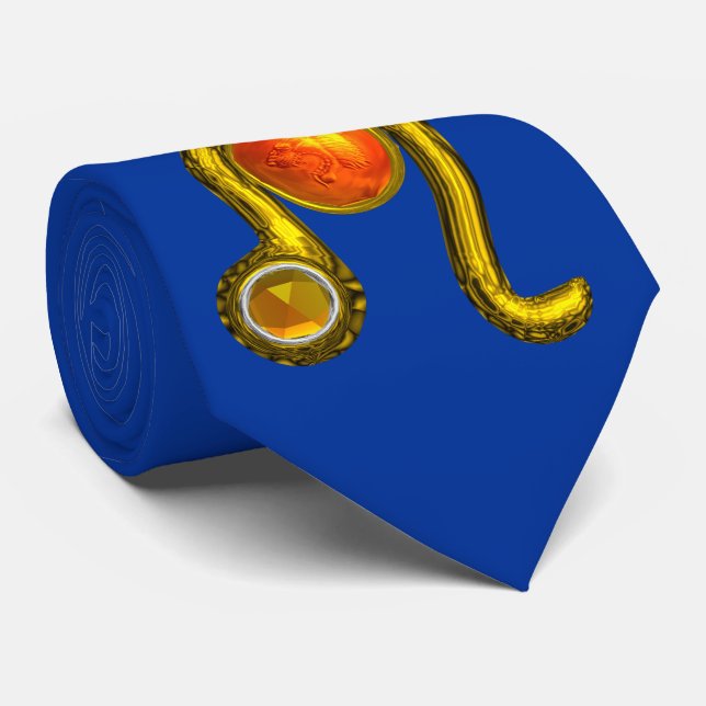 Corbata ZODIAC BIRTHDAY SIGN LEO,Yellow Topaz ,Gold, Blue (Enrollado)