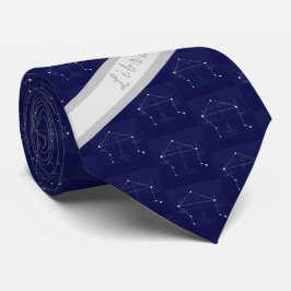 Corbata Zodiac Libra Monograma Cáncer de Gris Azul