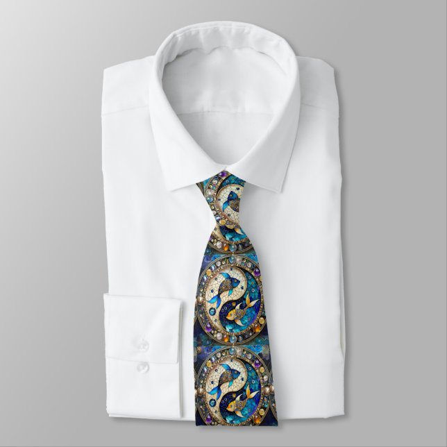 Corbata Zodiac - Pisces Fish Yin y Yang (Atado)