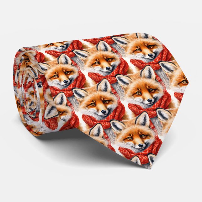 Corbata Zorro lindo con una bufanda roja Patrón de imagen  (Enrollado)