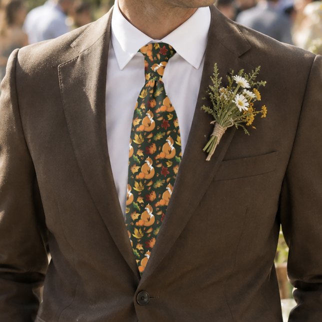 Corbata Zorro Rojo Hojas de Otoño Bellotas Patrón Verde (Subido por el creador)