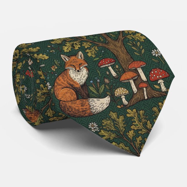 Corbata Zorro Verde Bosque y Hongos  (Enrollado)