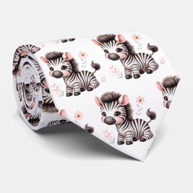 Corbatas de cebra modernas kawaii en blanco y negr (Enrollado)