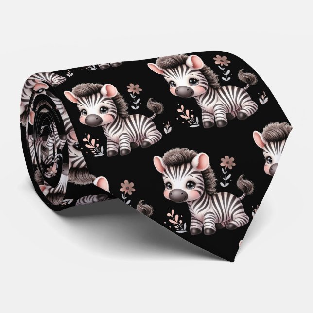 Corbatas de cebra modernas kawaii en blanco y negr (Enrollado)