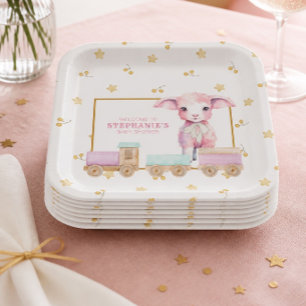 Corderito   Platos de Papel para Baby Shower Rosa
