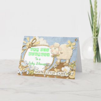 Cordero del verde de la invitación de Baby Shower