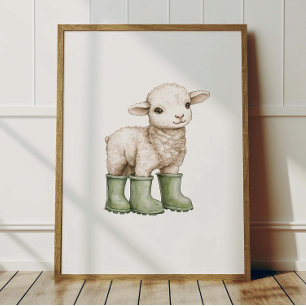 Cordero en Botas Verde Salvia Póster Decoración Ha