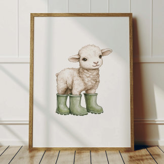 Cordero en Botas Verde Salvia Póster Decoración Ha