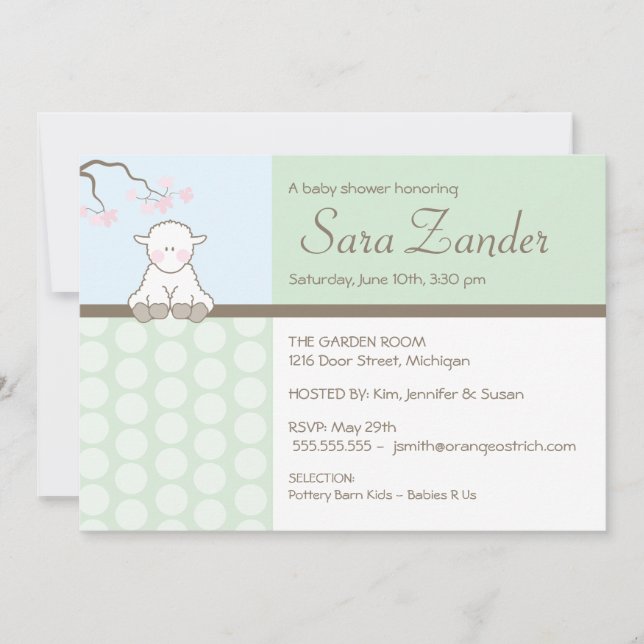 Cordero pequeño| Invitaciones a la ducha para bebé (Anverso)