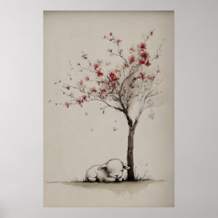 Cordero un árbol floreciendo Arte Imprimible, Mini