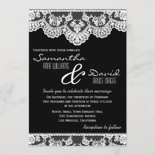 Cordón blanco e invitación negra de la boda