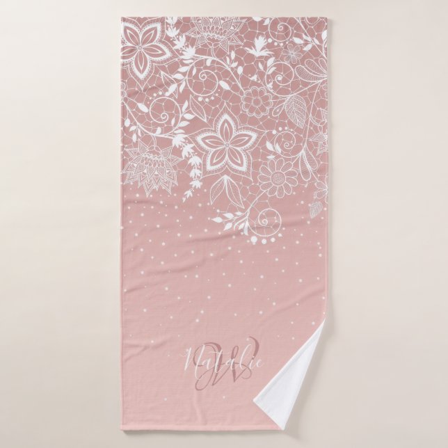 Cordón blanco elegante floral y diseño del confeti (Toalla de baño)