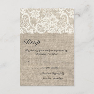 Cordón de marfil y arpillera que casan la tarjeta