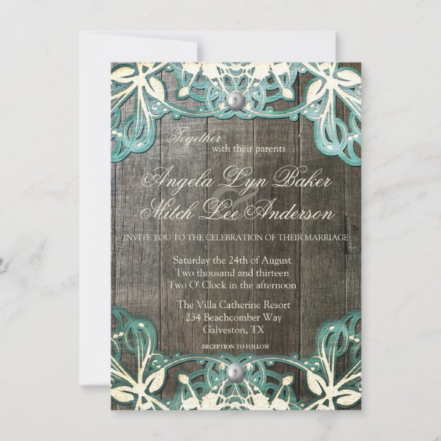 Cordón del país e invitación rústica de madera de (Anverso)