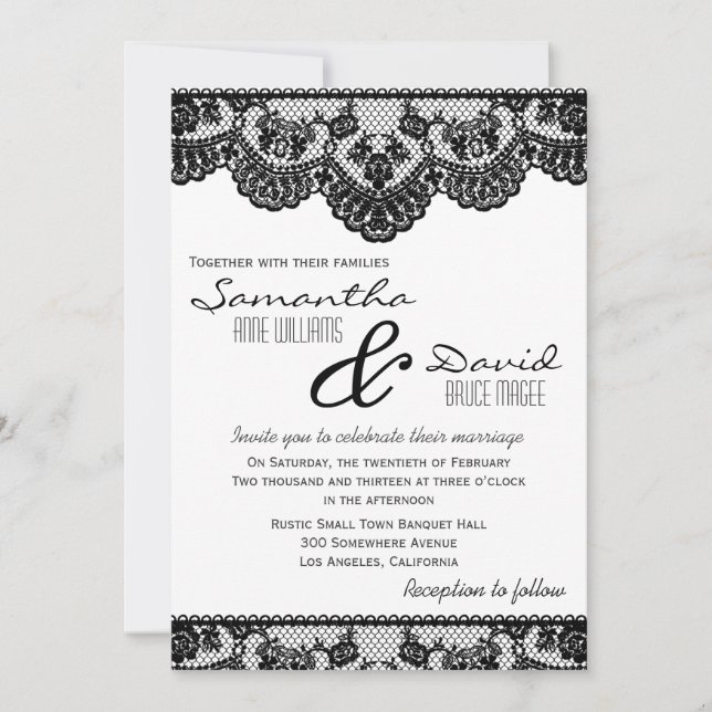 Cordón negro e invitación blanca de la boda (Anverso)