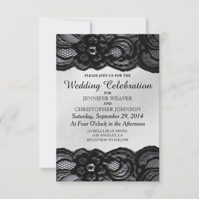 Cordón negro e invitaciones blancas de la boda del (Anverso)