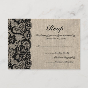 Cordón negro y arpillera que casan la tarjeta de