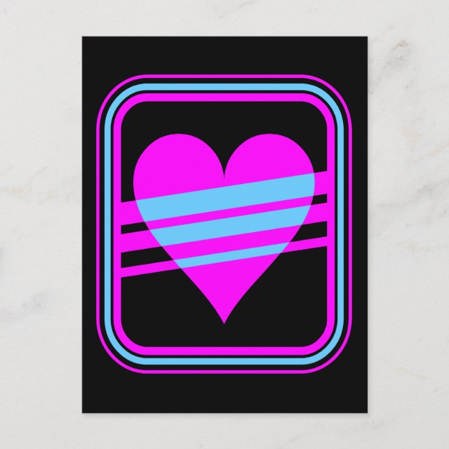 Corey Tiger 80s Retro Corazón y Rayas Postal (Anverso)