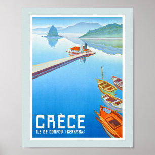 Córfù, Grecia Póster de viaje antiguo restaurado