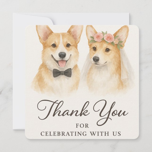 Corgi Acuarela Agradecimiento de Boda (Anverso)
