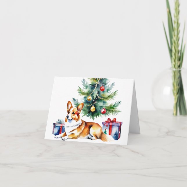 Corgi acuarela con árbol de Navidad (Anverso)