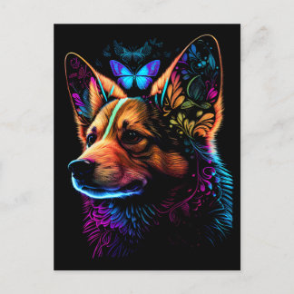 Corgi arcoiris y mariposa Resumen postal de arte