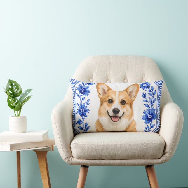 Corgi Azul y Blanco Almohada Chinoiserie (Silla)