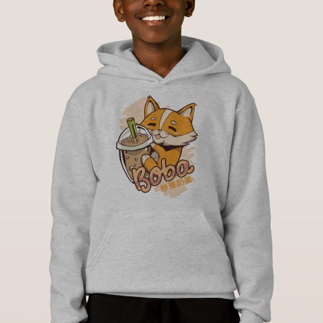 Corgi cachorro con té de burbuja (Anverso)