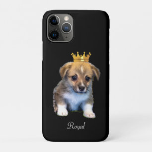 Corgi cachorro perro y corona real en Funda negro-