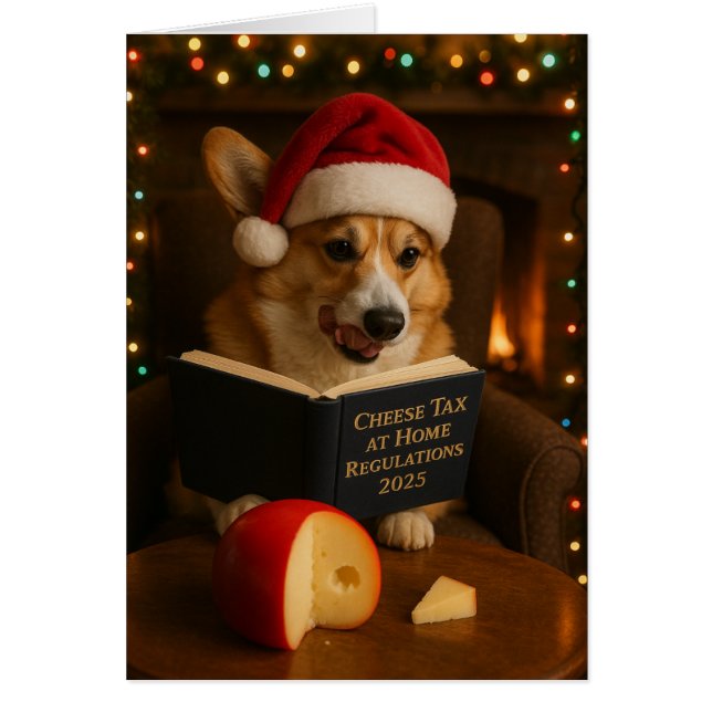 Corgi 'Cheese Tax' Christmas card (Frente)