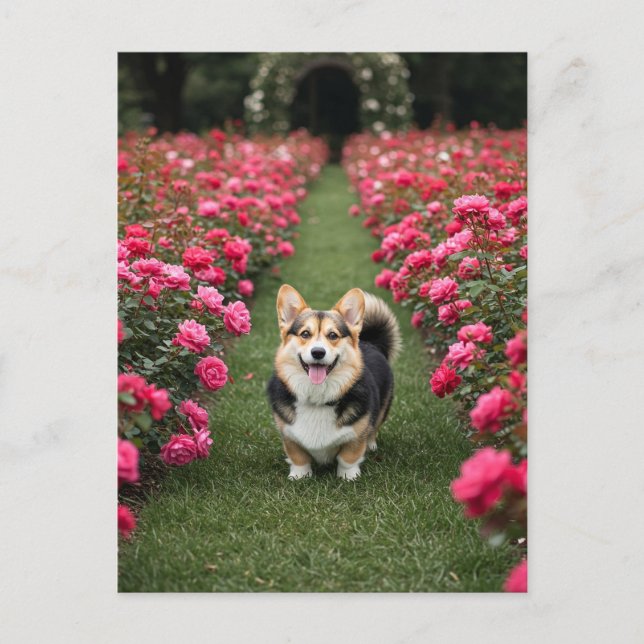 Corgi corto en postal de Rosas (Anverso)