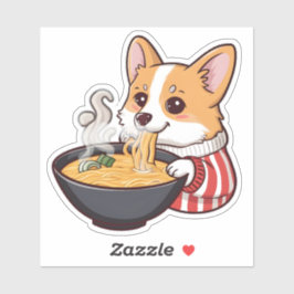 Corgi Cute Comer Ramen Pegatina - Pato Adorable De