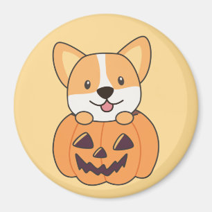 Corgi En Calabaza Perros Cute Feliz Imán Halloween
