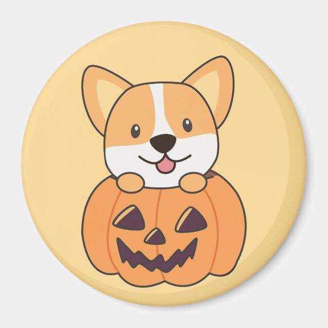 Corgi En Calabaza Perros Cute Feliz Imán Halloween (Frente)