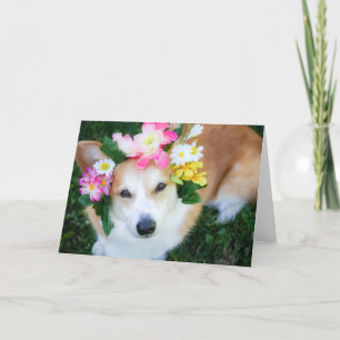 Corgi en Flower Garland tarjeta de felicitación en