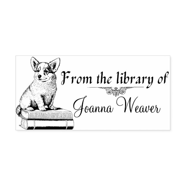 Corgi en libros Sello de autotinta personalizado (Diseño)