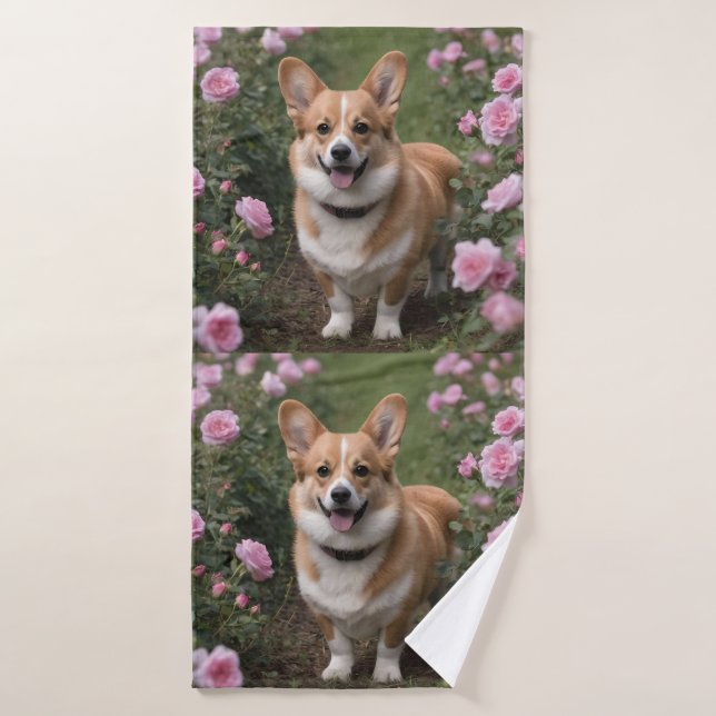 Corgi En Rosas Rosa, (Toalla de baño)