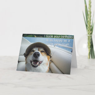 Corgi en una tarjeta de cumpleaños en barco