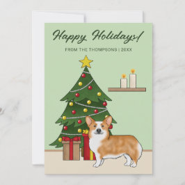 Corgi Galés Pembroke Rojo y árbol de Navidad