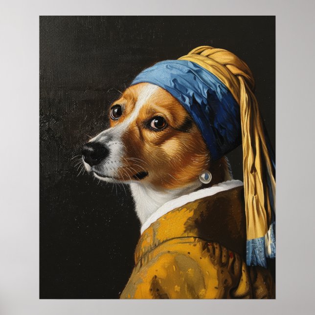 Corgi lindo con Pearl Earrings - Poster de Arte An (Frente)