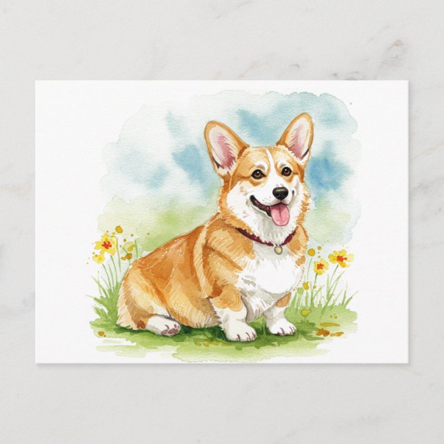 Corgi lindo con postal de flores (Anverso)