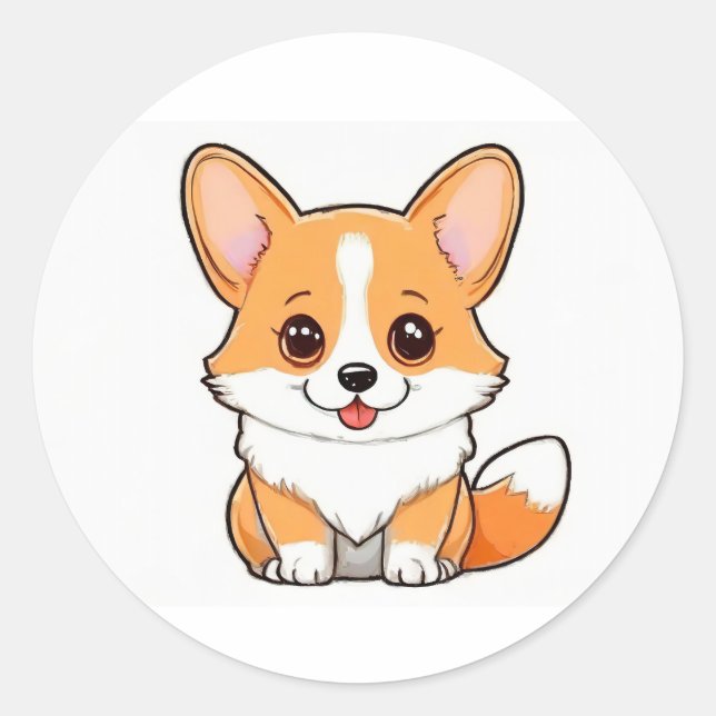 Corgi lindo en Pegatina de fondo blanco (Anverso)
