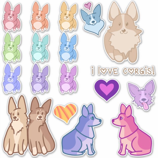Corgi Love Pegatina Pack (Anverso)