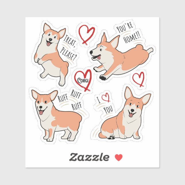 Corgi Love Pegatina Sheet (Hoja)