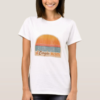 Corgi Mamá Retro Camiseta Atardecer 70s