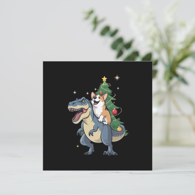 Corgi Navidad Dinosaurio Árbol Rex Fiesta Navidad  (Anverso de pie)