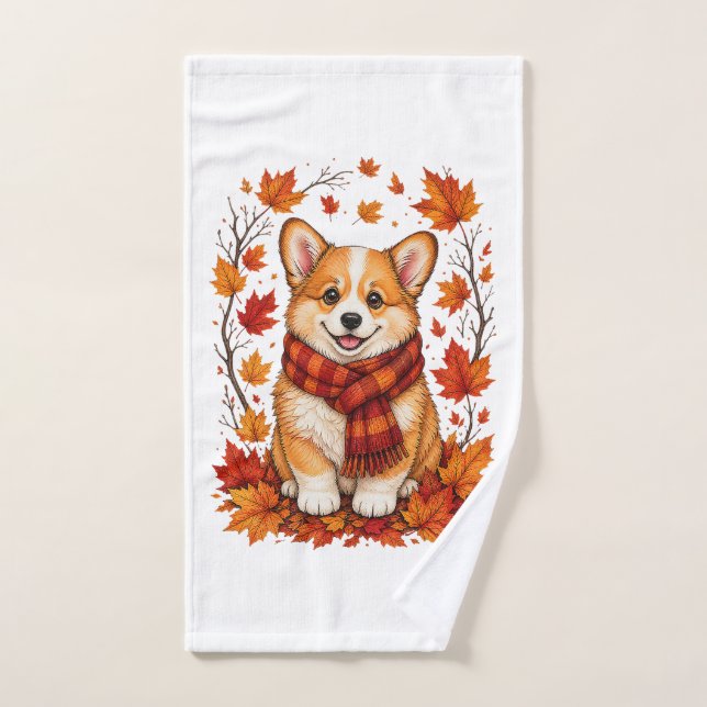Corgi perro acogedor de otoño (Toalla de mano)