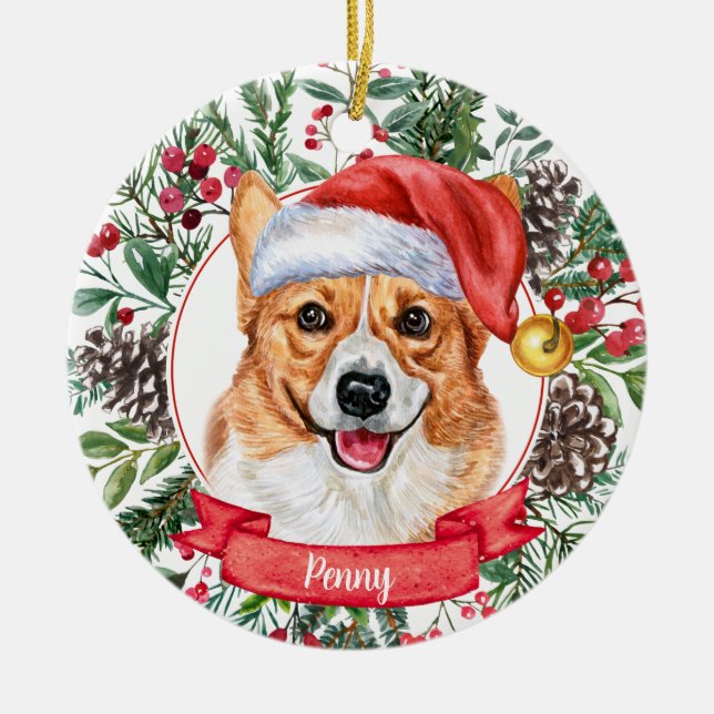 Corgi Personalizado Dog Santa Hat Ornamento de Nav (Frente)