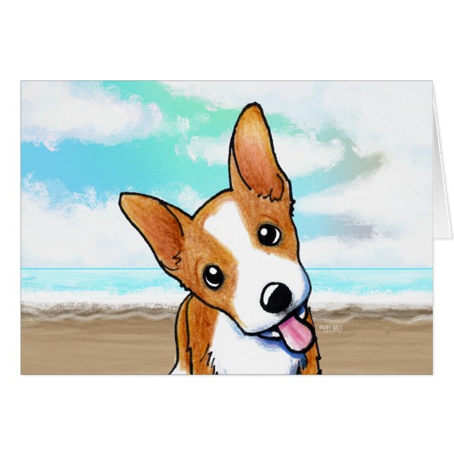 Corgi Puppy Beach Cute Note Card (Anverso (Horizontal))