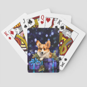 Corgi Puppy con Regalos Navidades Jugando Cartas
